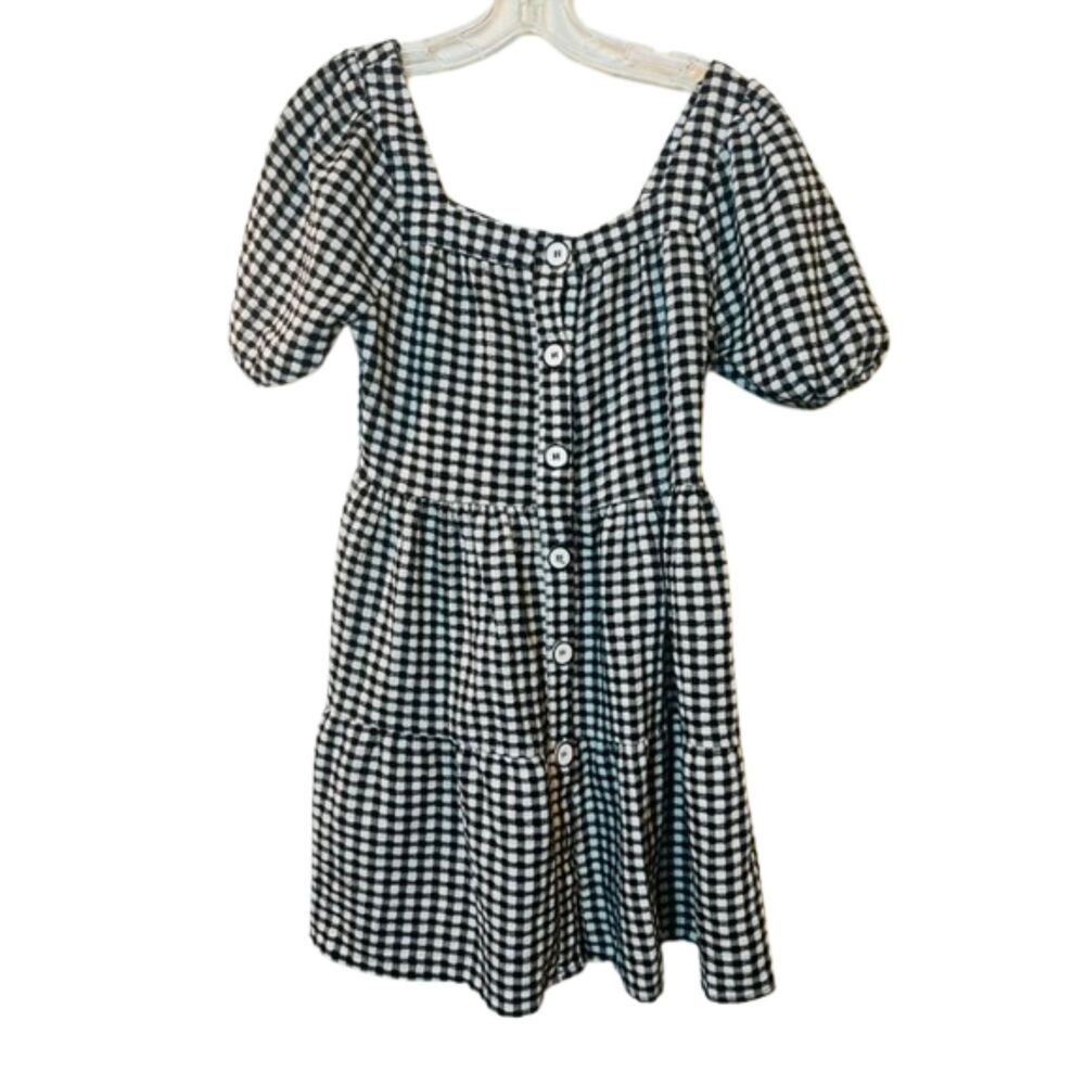 Black Tape Gingham Puff Sleeve Tiered Mini Dress XS Cottagecore Picniccore NWT